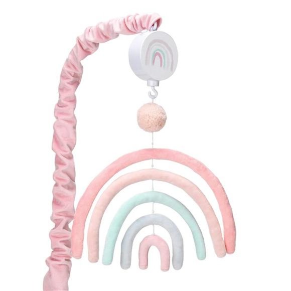 Lambs & Ivy Watercolor Pastel Rainbow/Pom Pom Musical Baby Nursery Crib Mobile - Picture 2 of 6